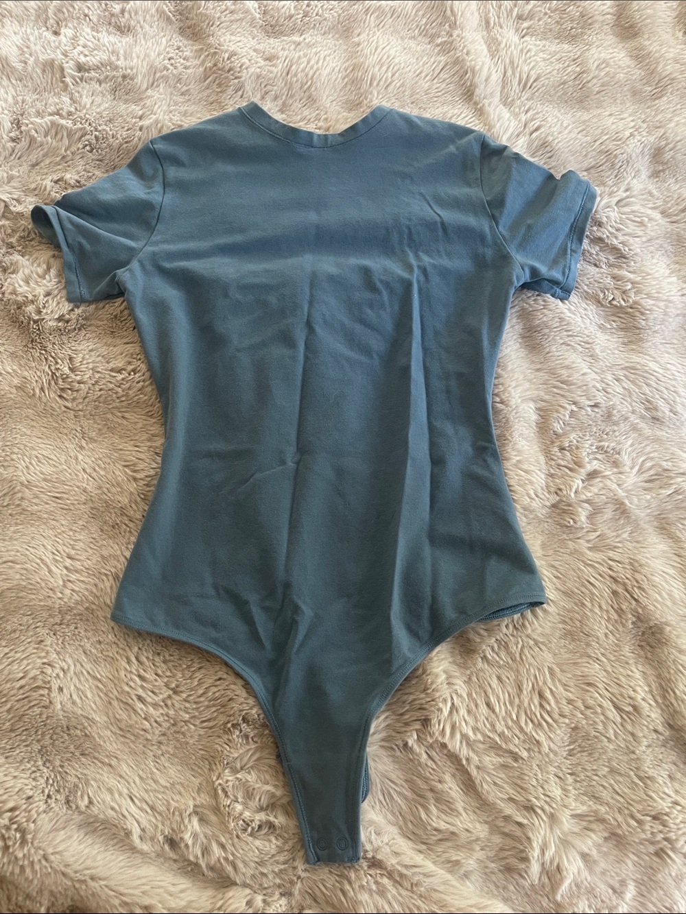 NWOT Quince Stretch Cotton Jersey Short Sleeve Bodysuit Ocean Blue S Thong